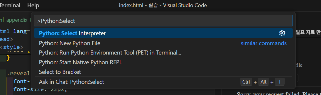 VS Code 인터프리터 선택 화면
